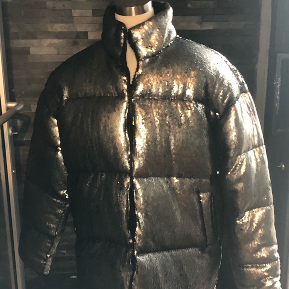 ASOS Silver Sequins Puffer Jacket 3XL - Picture 8 of 12